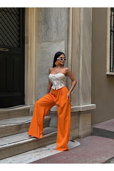 sajarsln Double Fabric Button Detailed Wide Leg Palazzo Trousers