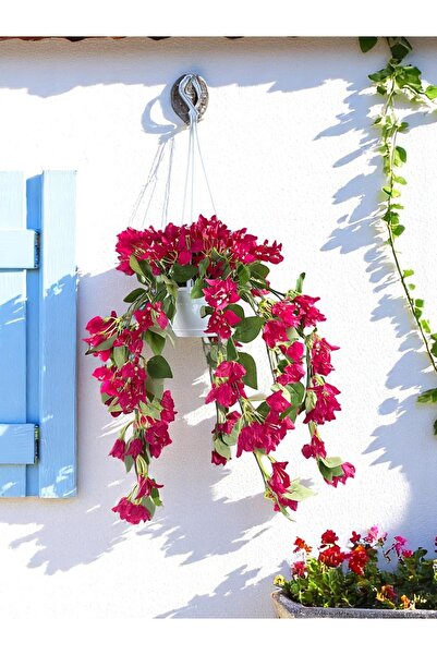 NEŞELİ ÇİÇEKLER Yapay Çiçek Askılı Saksı Yapay Balkon Çiçeği 40x90 Cm Sarkan Dekoratif Fuşya Begonvil Balkon Süsü