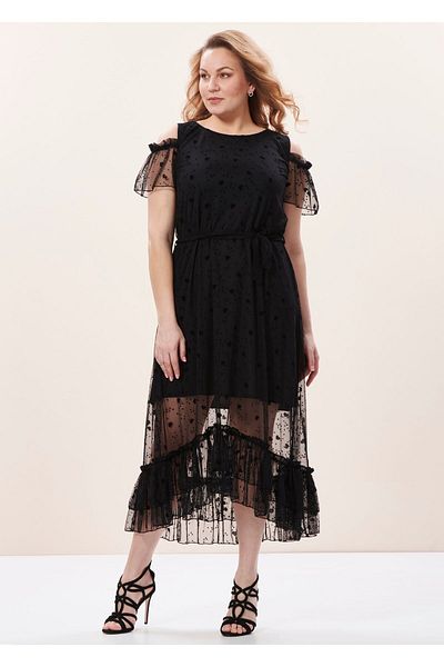 EVEN plus size Plus Size Black Heart Patterned Tulle Evening Dress