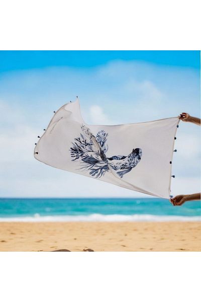 Havlu Denizi Ev Tekstil Ürünleri Fish Patterned Tassel Detailed Beach Towel