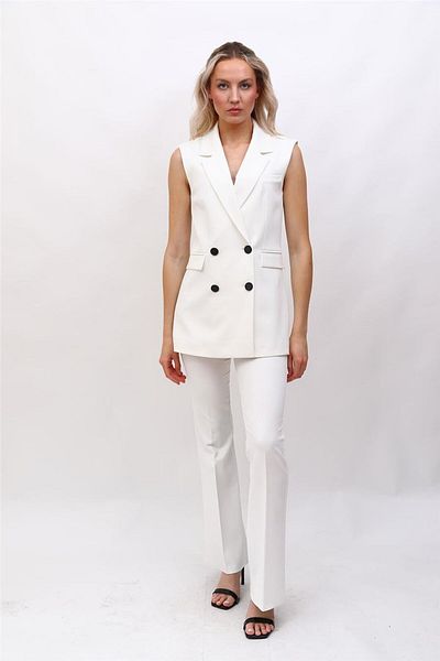 ÖNDER ÖZSOY Blazer Vest & Flared Leg Pants-White