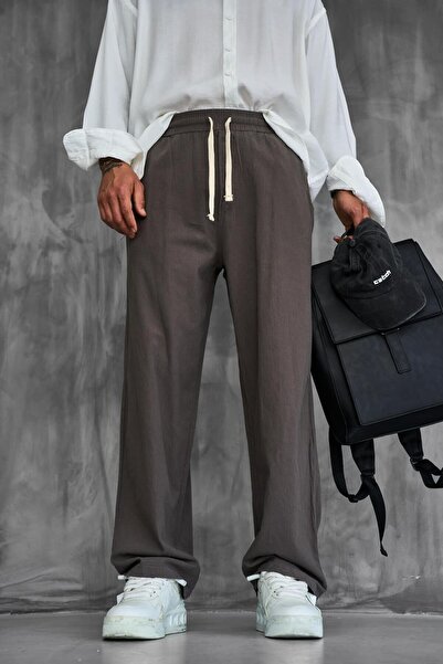 ablukaonline Ανδρικό παντελόνι Baggy Fit Linen Look Καφέ