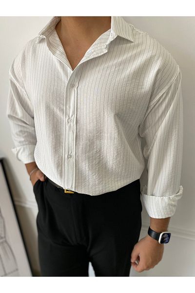 bonnline Striped Oversize Draped Shirt
