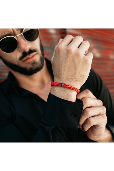 GT Collection GT Collection, Men's Black Pyramid Bracelet with Zircon One Size & Adjustable Red Nylon Cord