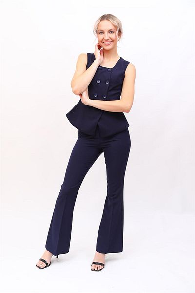 ÖNDER ÖZSOY Aller Vest & Flared Leg Pants Suit-Navy