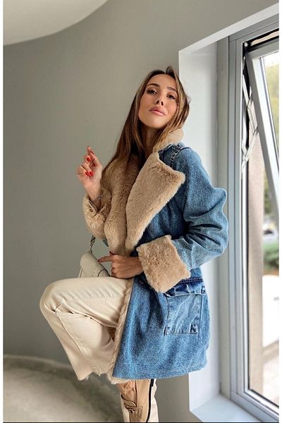 SAGİ JEANS Palton de damă din denim cu blană plină