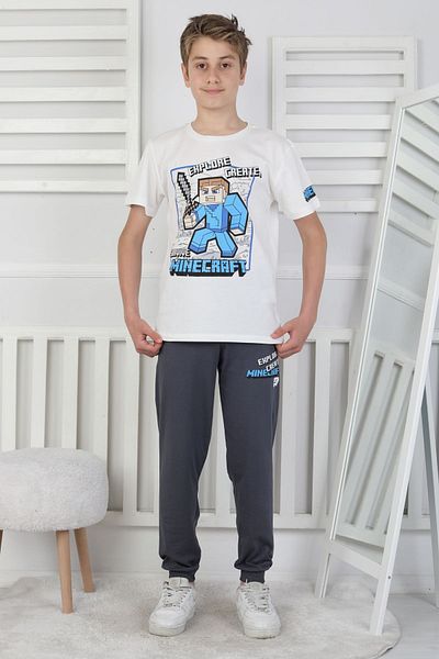 ZUZUNGA Explore Create Patterned Boys' Single Jersey Short Sleeve Pajama Set