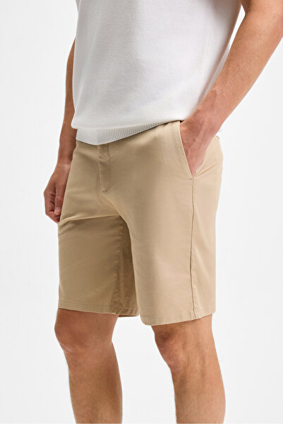 GRIMELANGE TEEMO Erkek Yanları Cepli Fermuarlı Likralı Slim Fit Bej Şort