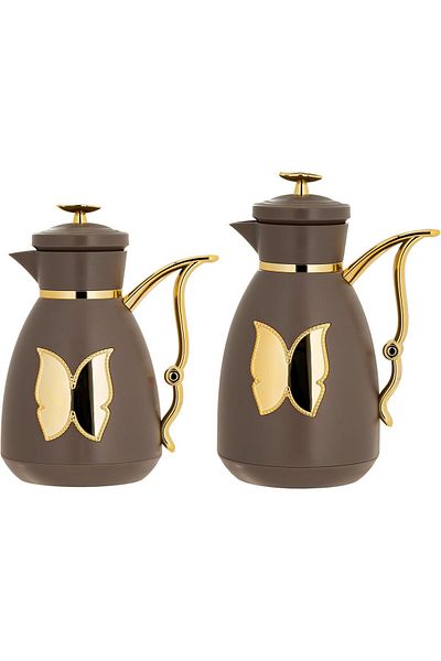 ALSAIF Coffee And Tea Vaccum Flask Set In Brown/gold / Leak-proof And Keeps Drinks Hot 1.0/1.0 Liter