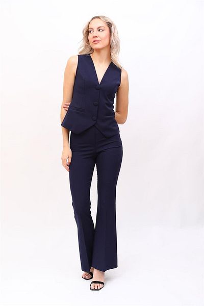 ÖNDER ÖZSOY Classic Vest & Flare Leg Pants Set-Navy
