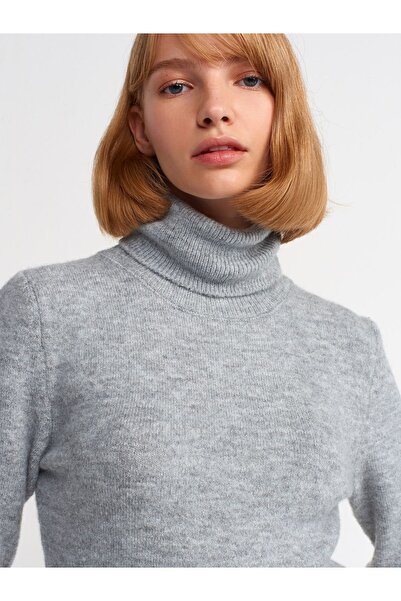 Dilvin 10306 Turtleneck Short Sleeve Crop Sweater-Beige