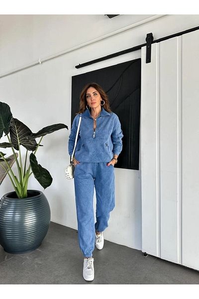QİMYA BUTİK Exotic Asortic Women's Washable Sweatshirt Pants Double Sweatpants Set