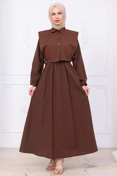 hafsamina Bolero Elastic Waist Dress Brown Hm2756
