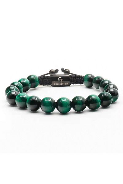 GT Collection GT Collection Single Bead Men's Bracelet GREEN TIGER EYE Energy Stones One Size & Adjustable Cord