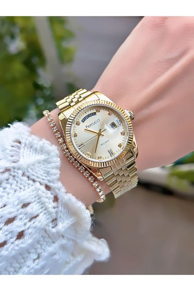 Ferrucci Woman's Wrist Watch with Steel Cord Calnder 3 Atm Waterproof 2 Years Warranty