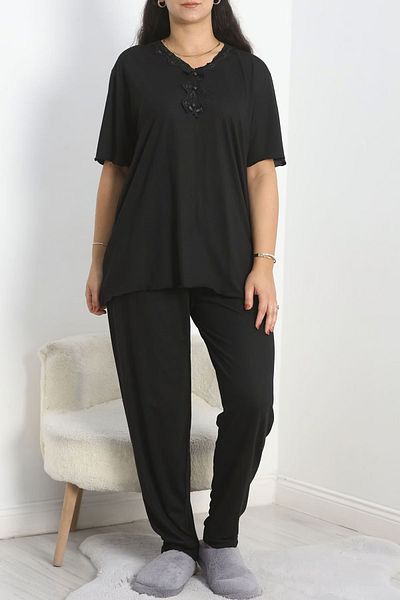 Lukitus Plus Size Short Sleeve V-neck Women's Pajamas Set Lukitus