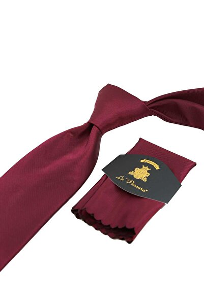 Kravatkolik Claret Red Reps Textured Classic Tie with Plain Handkerchief Kk13180