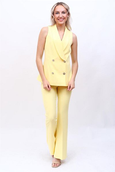 ÖNDER ÖZSOY Evening Dress Vest & Flare Leg Pants Suit-Yellow