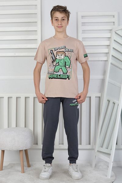 ZUZUNGA Explore Create Patterned Boys' Single Jersey Short Sleeve Pajama Set