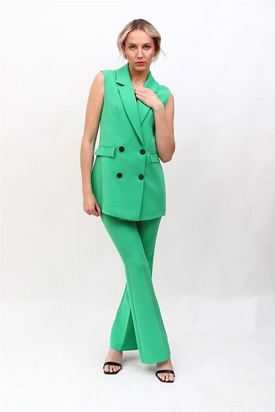 ÖNDER ÖZSOY Blazer Vest & Flared Leg Trousers-Green