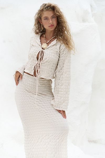 MAİ COLLECTİON Rania Beige Shirt Skirt Set
