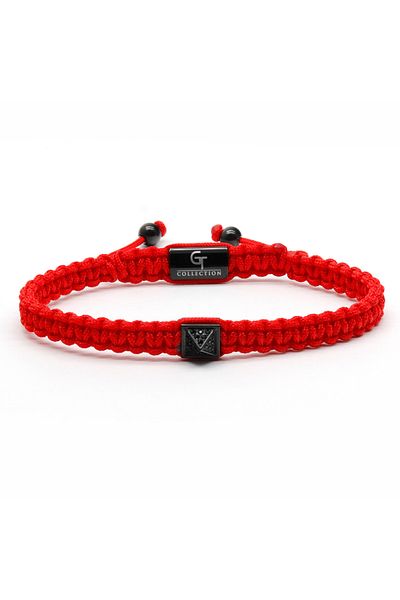 GT Collection GT Collection, Men's Black Pyramid Bracelet with Zircon One Size & Adjustable Red Nylon Cord