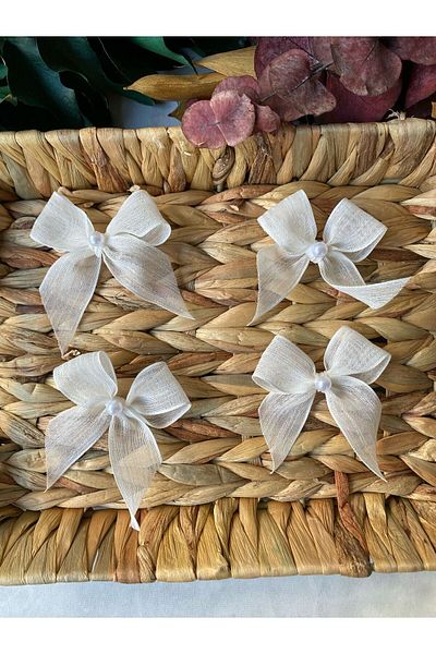 la minör Ecru Pearl Linen Ribbon Ready-Made Bow -25 Pieces