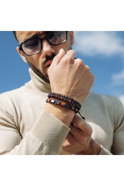 GT Collection GT Collection Double Bead Men's Bracelet with RED TIGER EYE Energy Stones One Size & Adjustable Cord