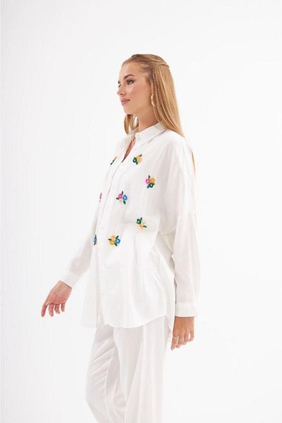 Orfeo Negro Women's Colorful Stone Cotton Satin Shirt