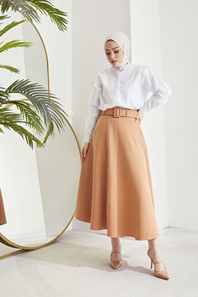 Foremia تنورة واسعة بحزام - كراميل