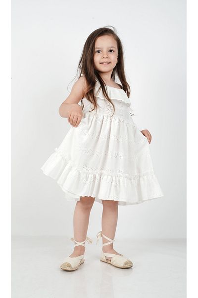 c.c.l. coccolin kids baby clup Rochie din bumbac festonată cu bretele pentru fete