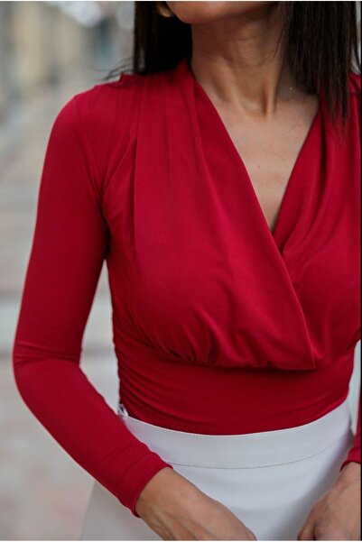 QİMYA BUTİK Miss Neşem Women's Padded Lycra Double Breasted Long Sleeve Sanndy Blouse