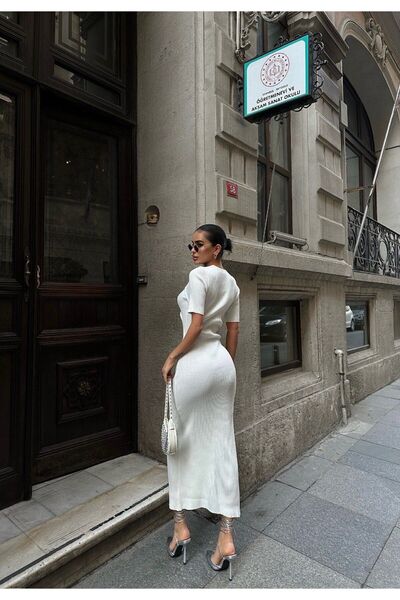 QİMYA BUTİK SOBE Γυναικείο κοντομάνικο φόρεμα με λαιμόκοψη V μπροστά με μαζεμένο παράθυρο