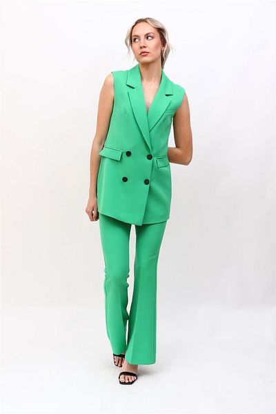 ÖNDER ÖZSOY Blazer Vest & Flared Leg Trousers-Green
