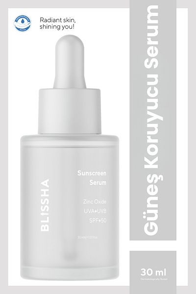 blissha Sunscreen Spf+50 Serum Uva+Uvb+Zinc Oxide 30 ml