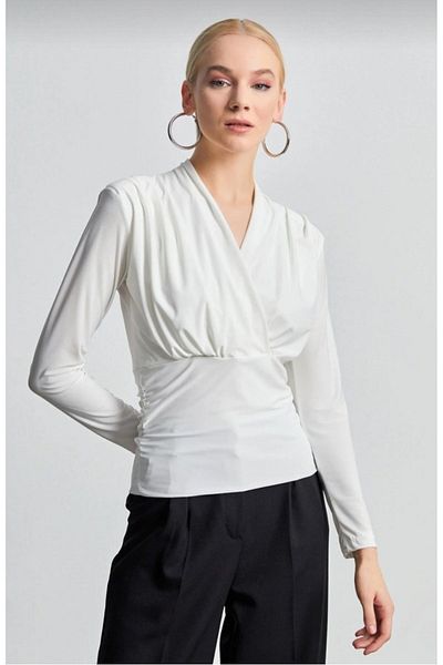 QİMYA BUTİK Miss Neşem Women's Padded Lycra Double Breasted Long Sleeve Sanndy Blouse