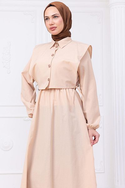 hafsamina Φόρεμα Bolero με ελαστική μέση μπεζ HM2756