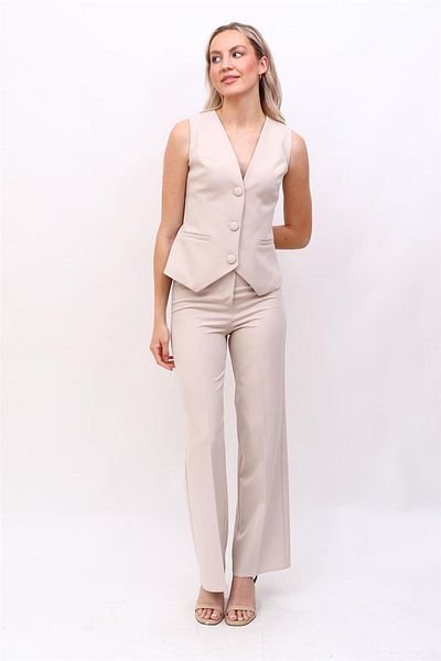 ÖNDER ÖZSOY Classic Vest & Wide Leg Trousers Suit-Beige