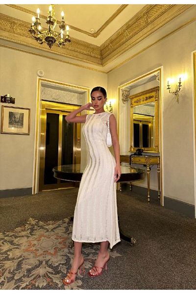 QİMYA BUTİK SOBE Women's Antique Formed Knitwear Sleeveless Long Dress