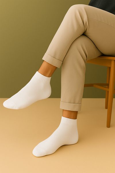 BENİSA ÇORAP Bamboo 6 Pairs Half Socks Plain White Socks Seamless Premium Boxed