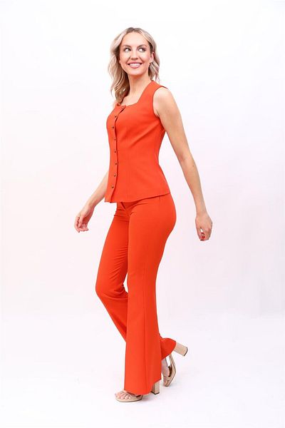 ÖNDER ÖZSOY Square Collar Cup Vest & Flared Leg Trousers-Orange