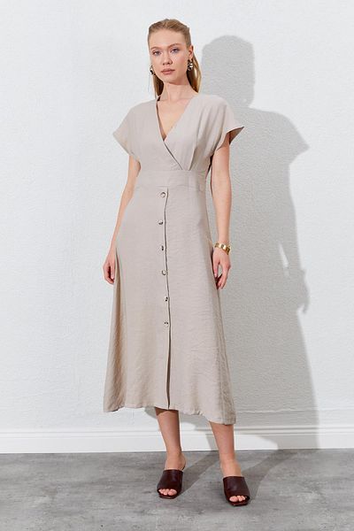 TENA Women's Stone Double Breasted Collar Skirt Buttoned Modal Dress