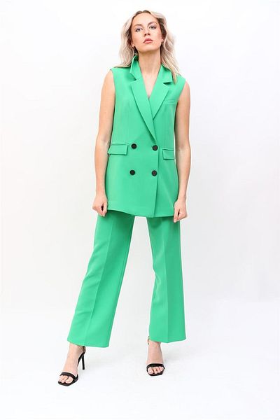ÖNDER ÖZSOY Blazer Vest & Wide Leg Trousers-Green