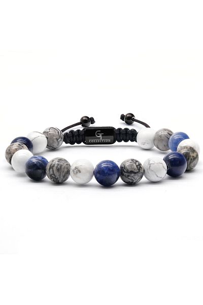 GT Collection Ανδρικό βραχιόλι GT Collection με μία χάντρα SODALITE, ενεργειακές πέτρες HOWLITE, ένα μέγεθος και ρυθμιζόμενο κορδόνι