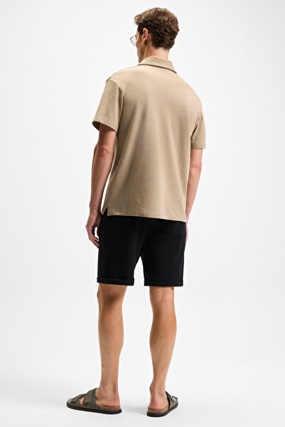 GRIMELANGE YOURI Erkek Beli Lastikli Arka Tek Cepli Relaxed Fit Siyah Şort