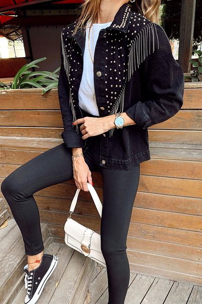 SAGİ JEANS Women's Chain Troquet Design Jean Jacket