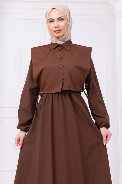 hafsamina Bolero Elastic Waist Dress Brown Hm2756