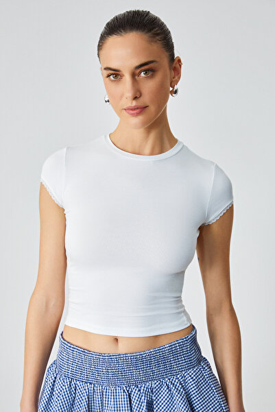 GRIMELANGE Dulce Women's Slim Fit Short Sleeve White T-Shirt