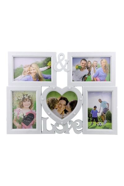 OEM Ramă foto cu spațiu pentru 5 imagini, text „Love” și LED, 41x31 cm, albă