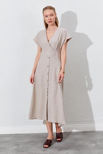 TENA Women's Stone Double Breasted Collar Skirt Buttoned Modal Dress